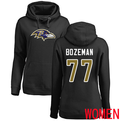 Baltimore Ravens Black Women Bradley Bozeman Name and Number Logo NFL Football 77 Pullover Hoodie Sweatshirt